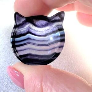 Beautiful Rainbow Fluorite Mini Cat Bowl Carving